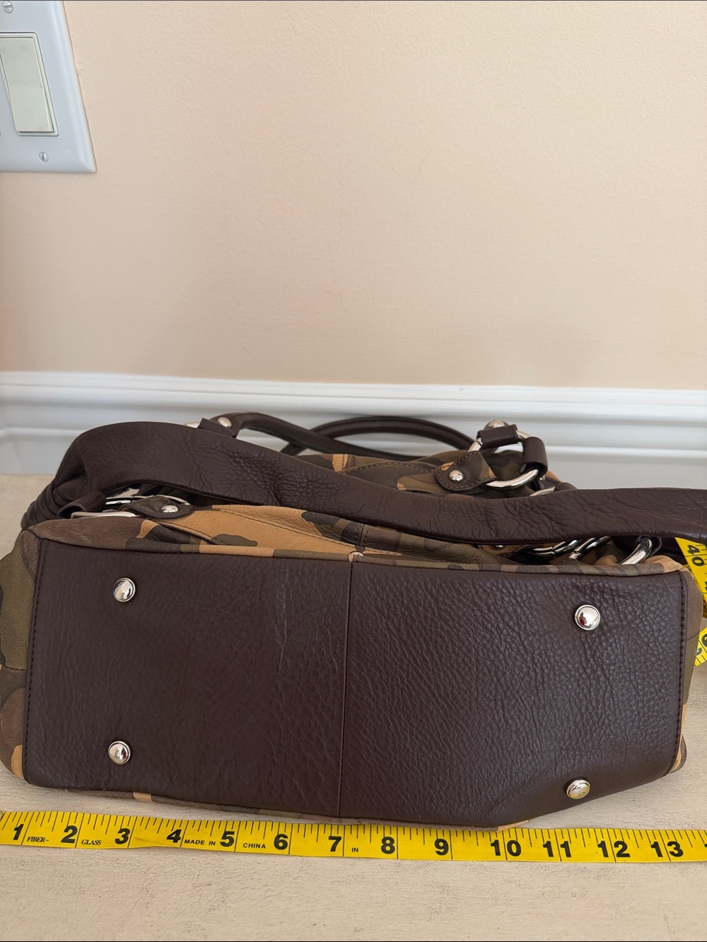 Camouflage Leather-Trim Shoulder Bag - Brown Camo - Picture 8 of 9